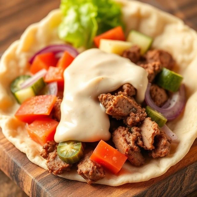 What Makes Authentic Arabic Shawarma Different from Regular Shawarma? 4 Authentic Arabic shawarma served with creamy toum garlic sauce, fresh salad, and warm Arabic bread.