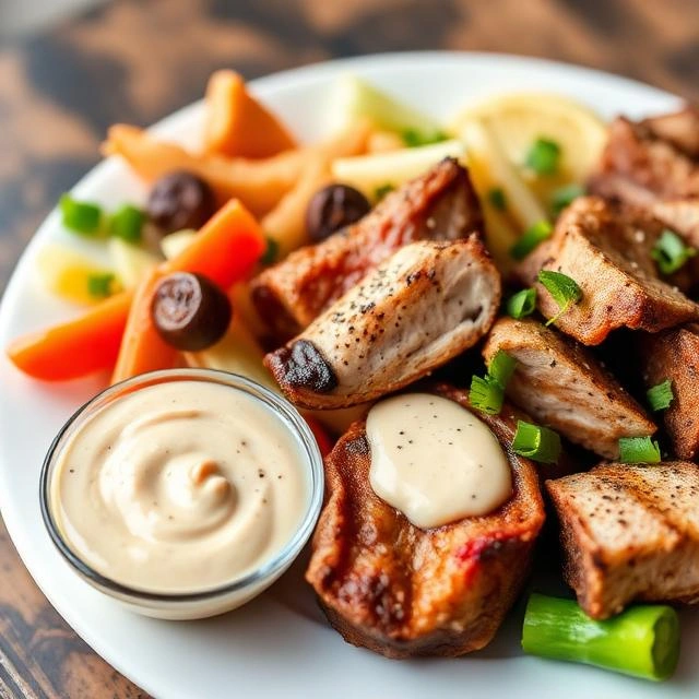 Pickled cucumbers, turnips, carrots, and olives served with Arabic shawarma to enhance flavour and texture